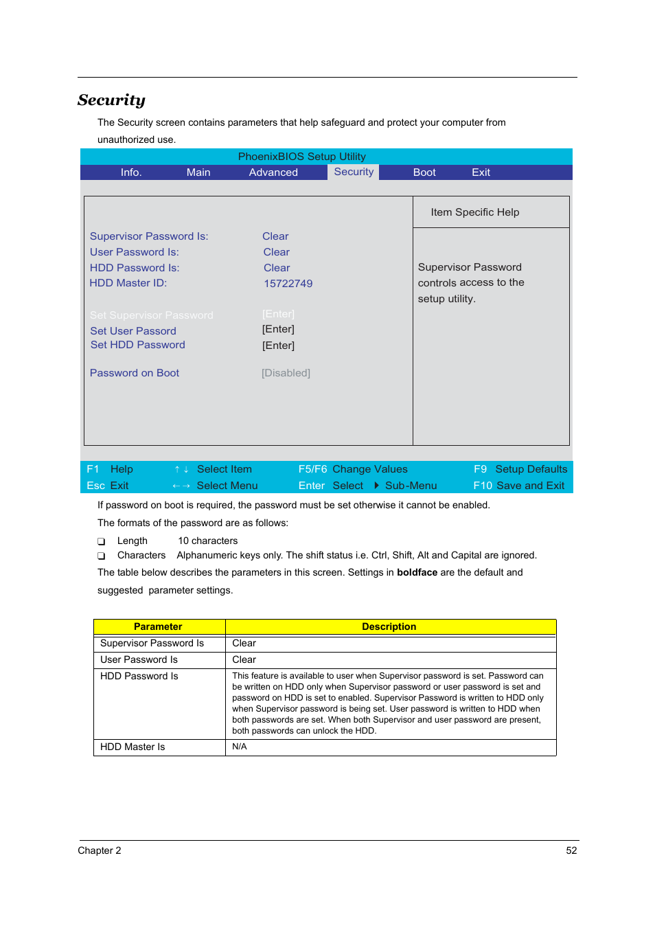 Security | Acer 4000 User Manual | Page 59 / 125