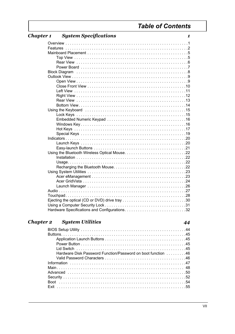Acer 4000 User Manual | Page 6 / 125