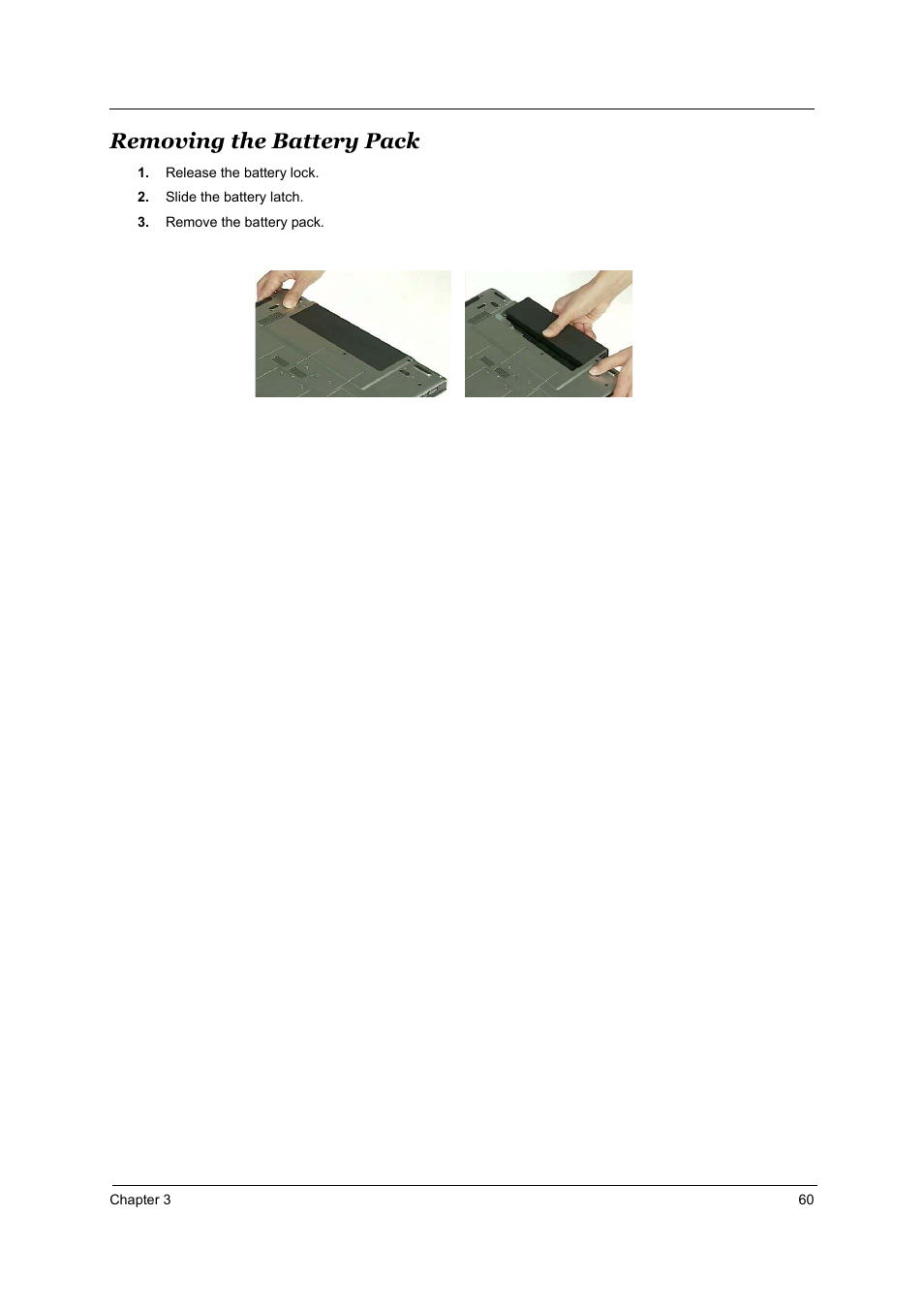 Removing the battery pack | Acer 4000 User Manual | Page 67 / 125