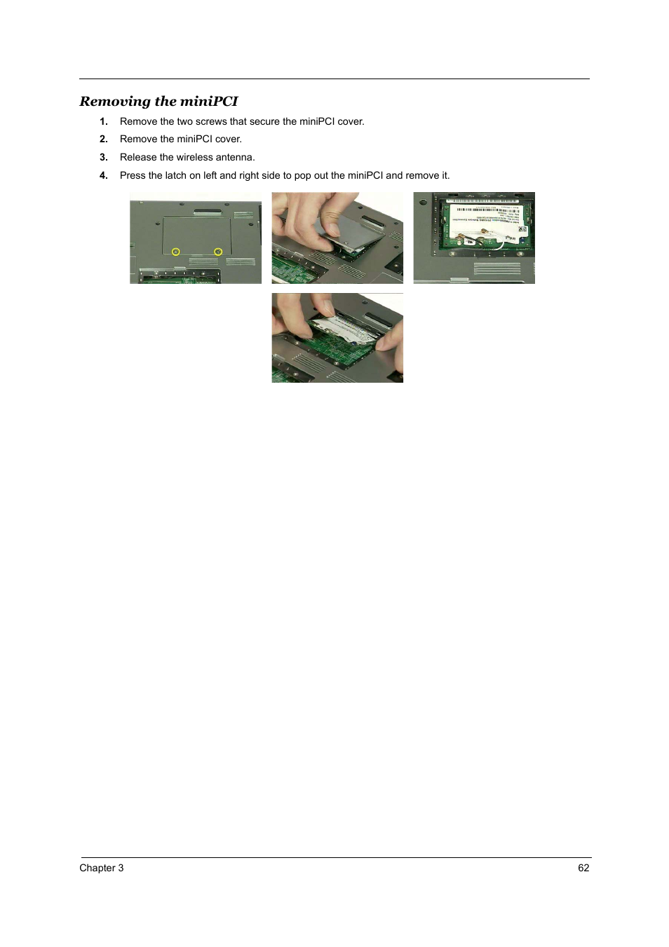 Removing the minipci | Acer 4000 User Manual | Page 69 / 125