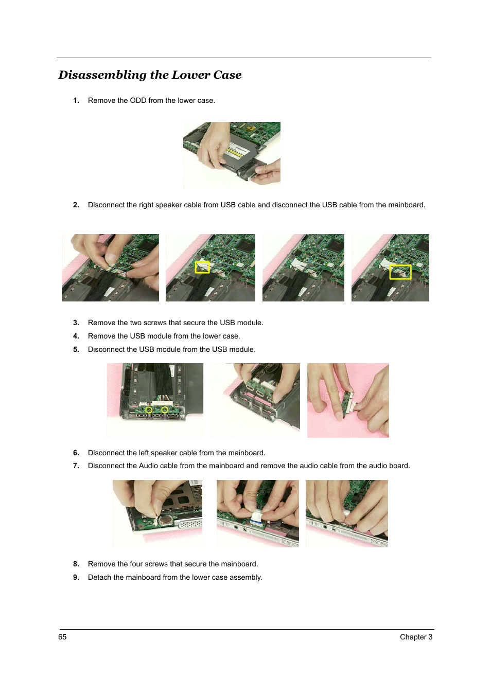 Disassembling the lower case | Acer 4000 User Manual | Page 72 / 125
