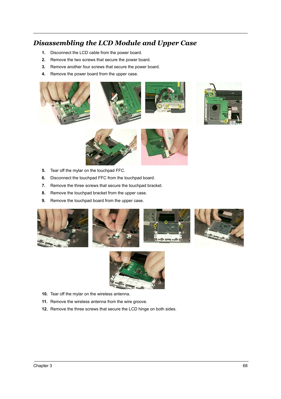 Disassembling the lcd module and upper case | Acer 4000 User Manual | Page 75 / 125