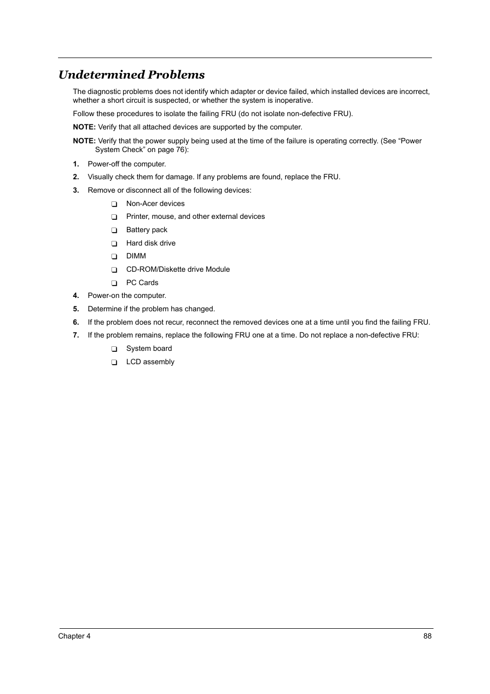 Undetermined problems | Acer 4000 User Manual | Page 95 / 125