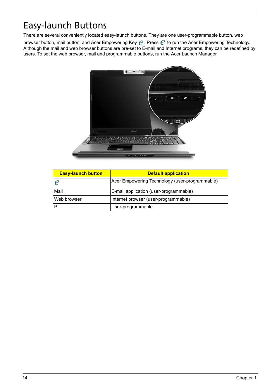 Easy-launch buttons | Acer 5620 User Manual | Page 24 / 116