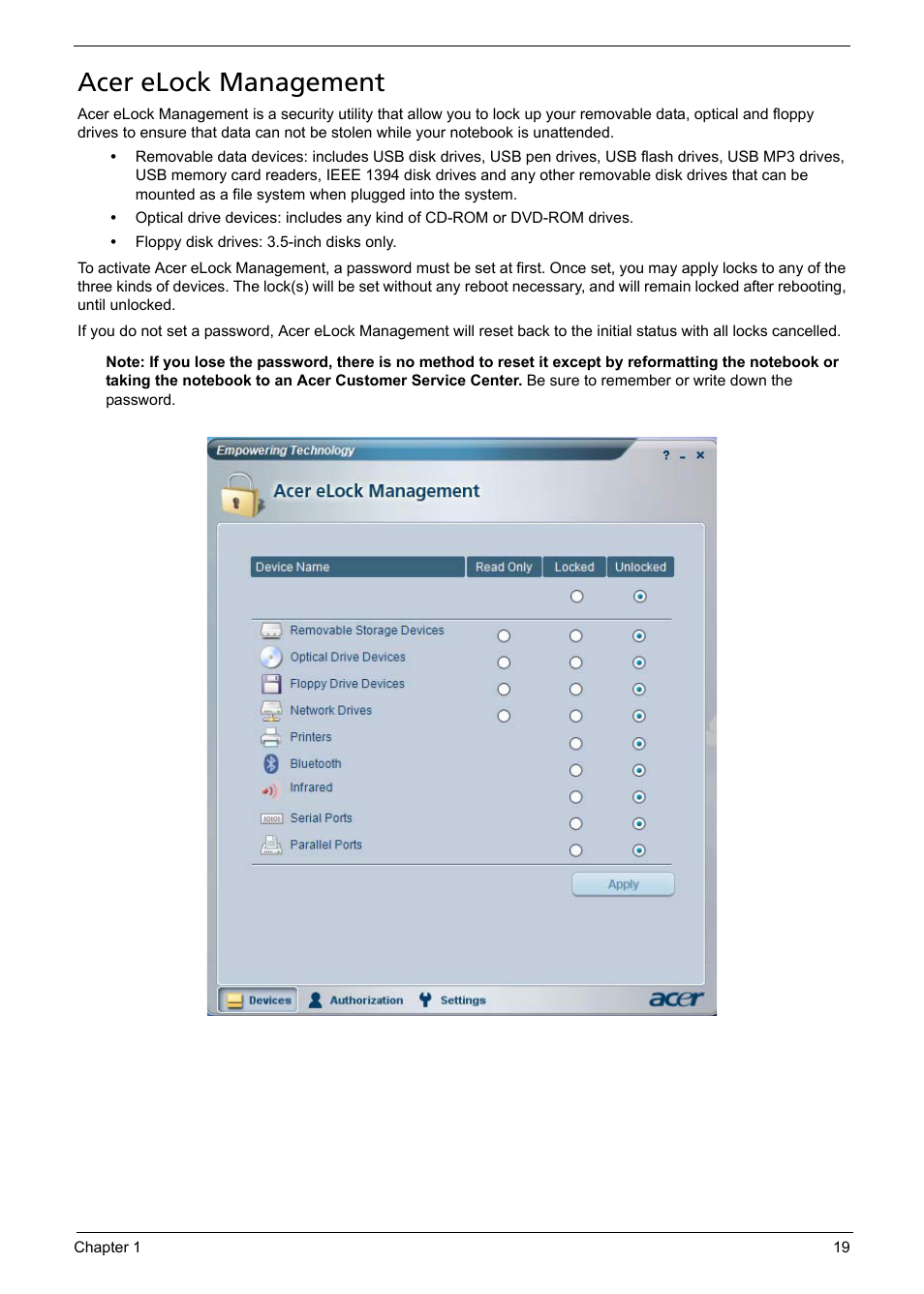 Acer elock management | Acer 5620 User Manual | Page 29 / 116