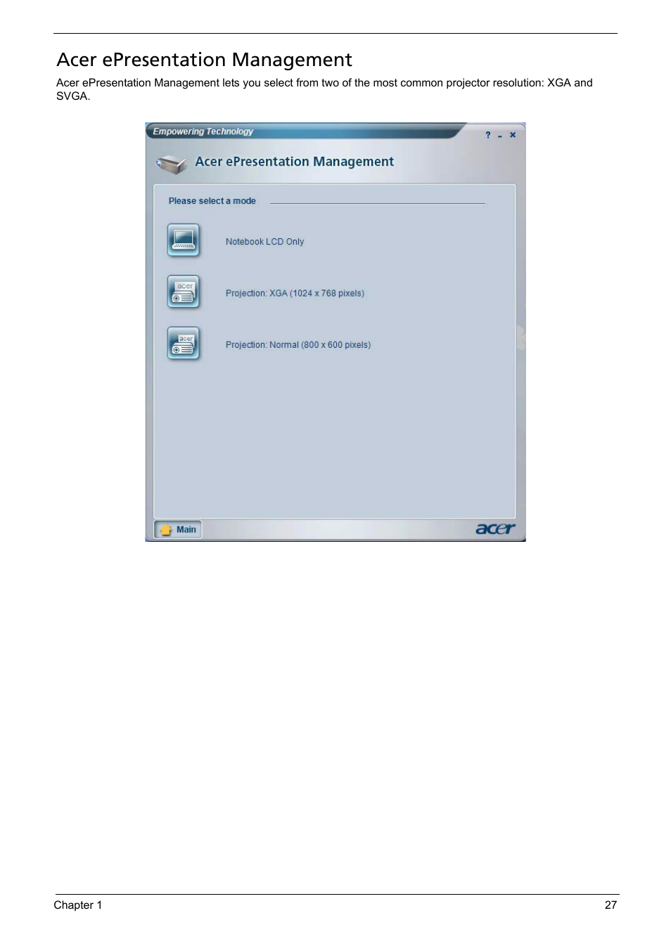 Acer epresentation management | Acer 5620 User Manual | Page 37 / 116