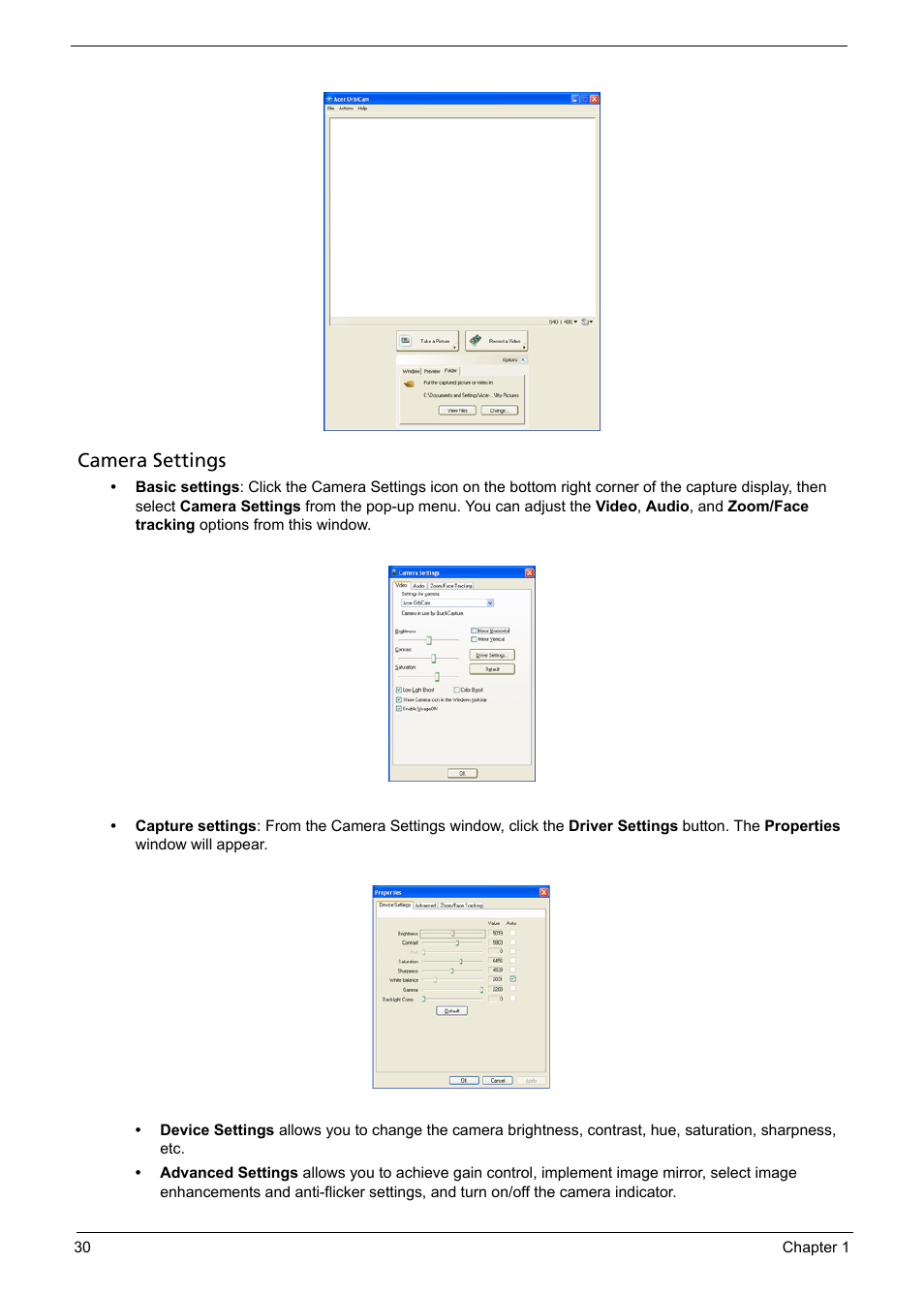 Camera settings | Acer 5620 User Manual | Page 40 / 116