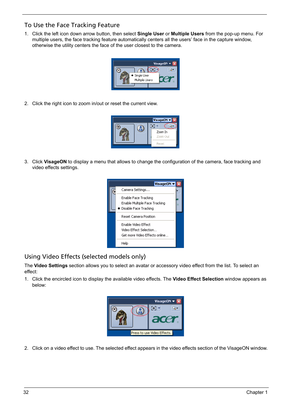 Using video effects (selected models only) | Acer 5620 User Manual | Page 42 / 116