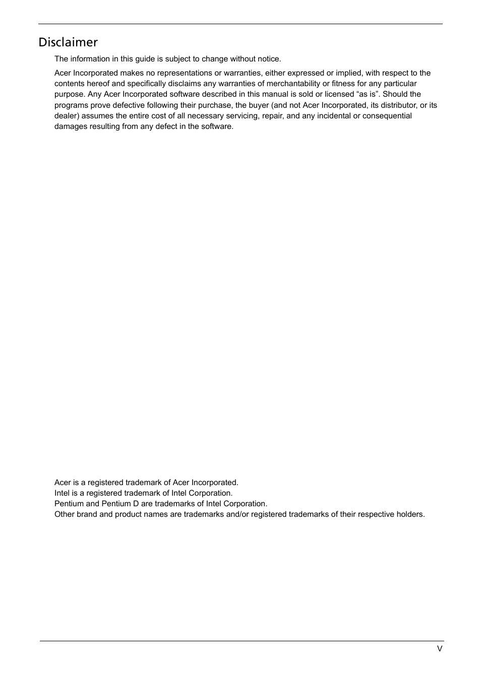 Disclaimer | Acer 5620 User Manual | Page 5 / 116