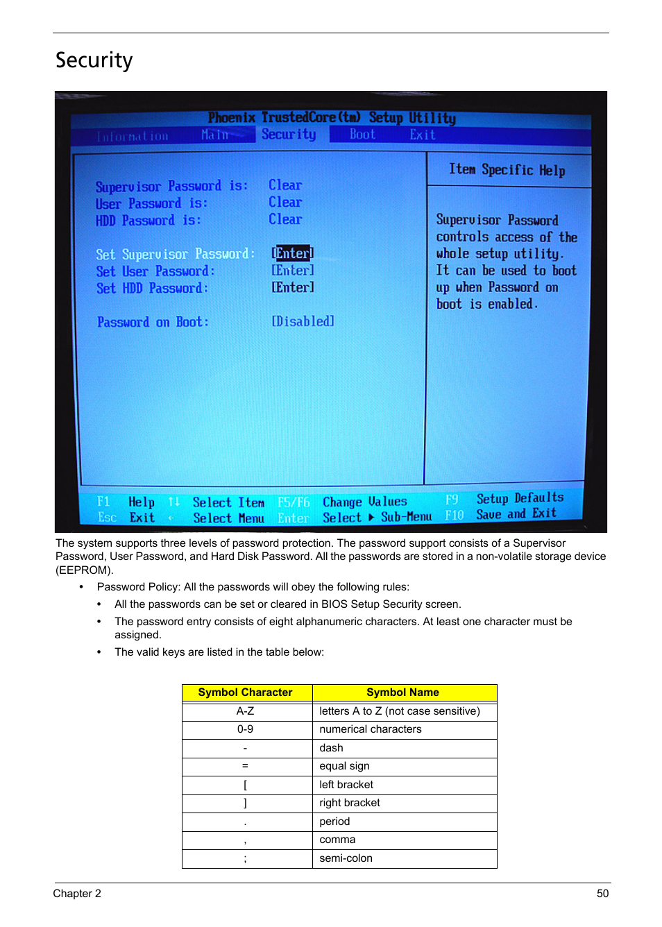Security | Acer 5620 User Manual | Page 60 / 116
