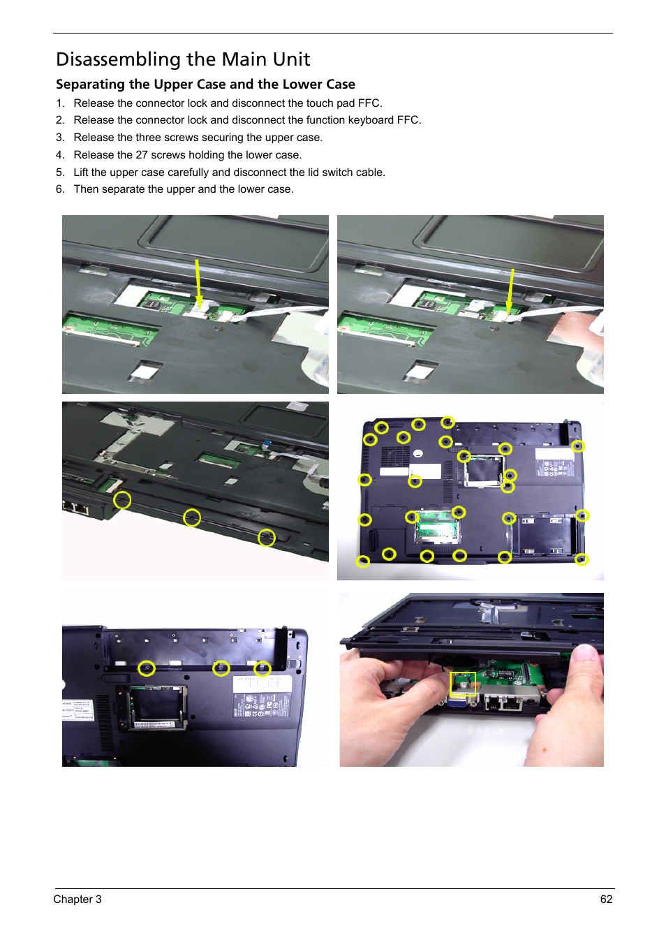 Disassembling the main unit | Acer 5620 User Manual | Page 72 / 116