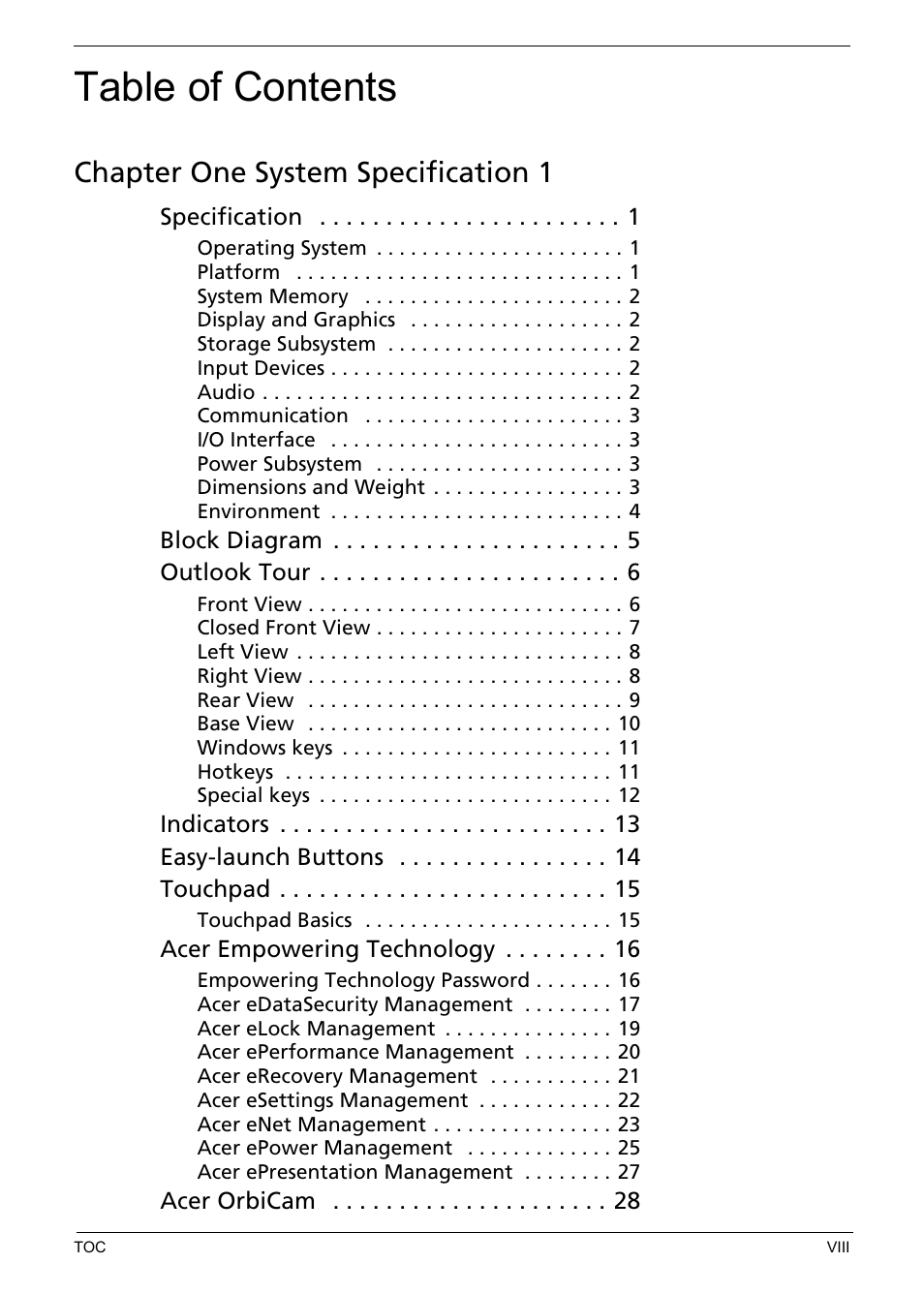 Acer 5620 User Manual | Page 8 / 116