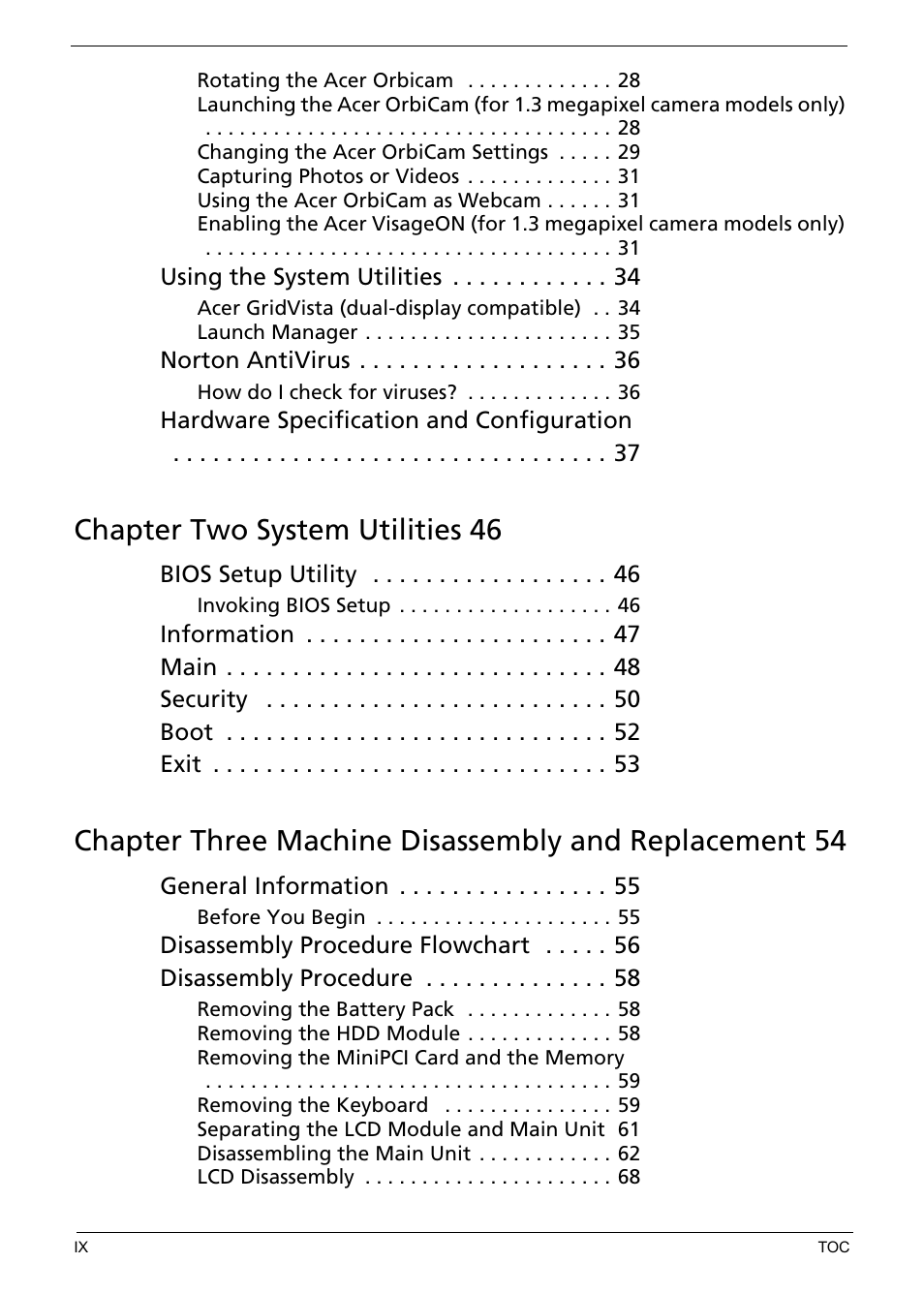 Chapter two system utilities 46 | Acer 5620 User Manual | Page 9 / 116