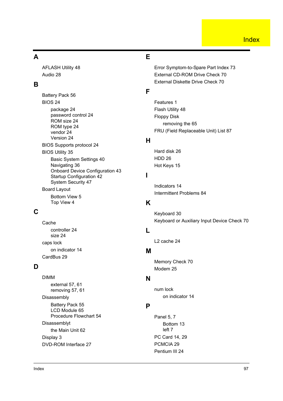 Index | Acer 4010 User Manual | Page 105 / 107