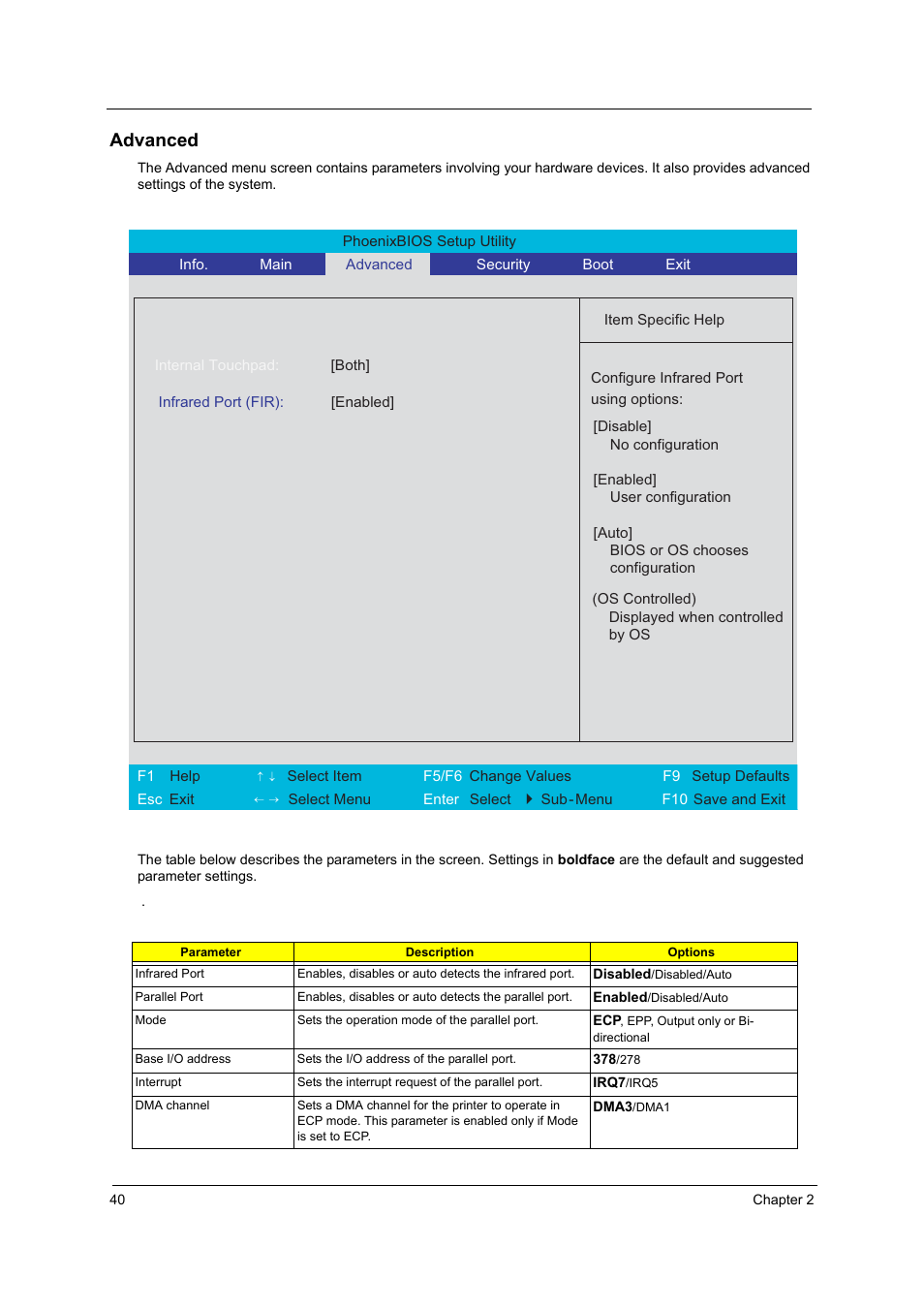 Advanced | Acer 4010 User Manual | Page 48 / 107