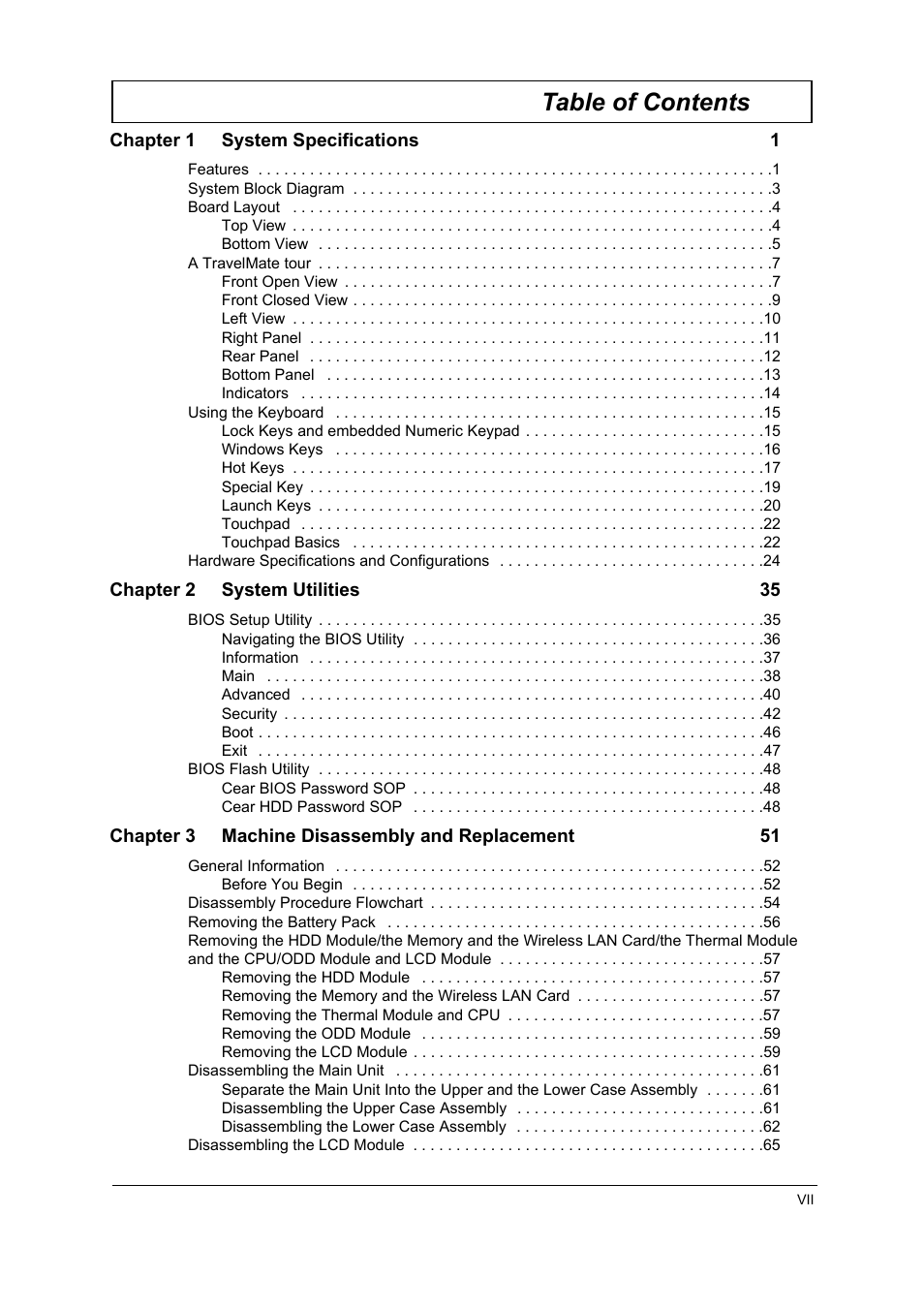 Acer 4010 User Manual | Page 7 / 107