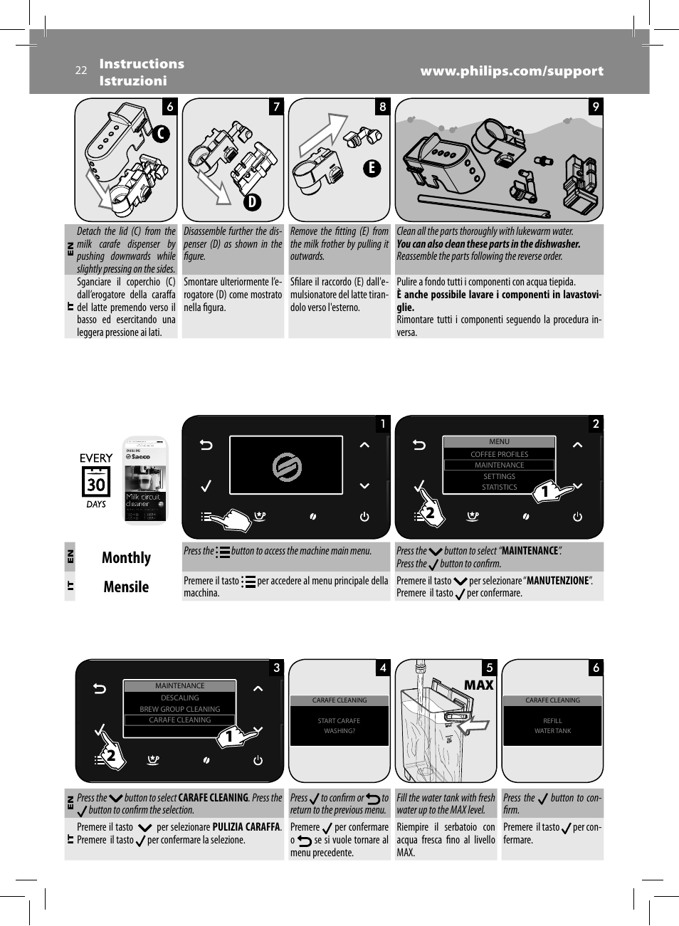 Dc e, Monthly, Mensile | Philips Saeco GranBaristo Machine espresso Super Automatique User Manual | Page 22 / 72
