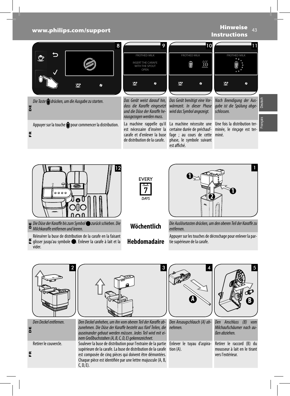 Wöchentlich, Hebdomadaire | Philips Saeco GranBaristo Machine espresso Super Automatique User Manual | Page 43 / 72