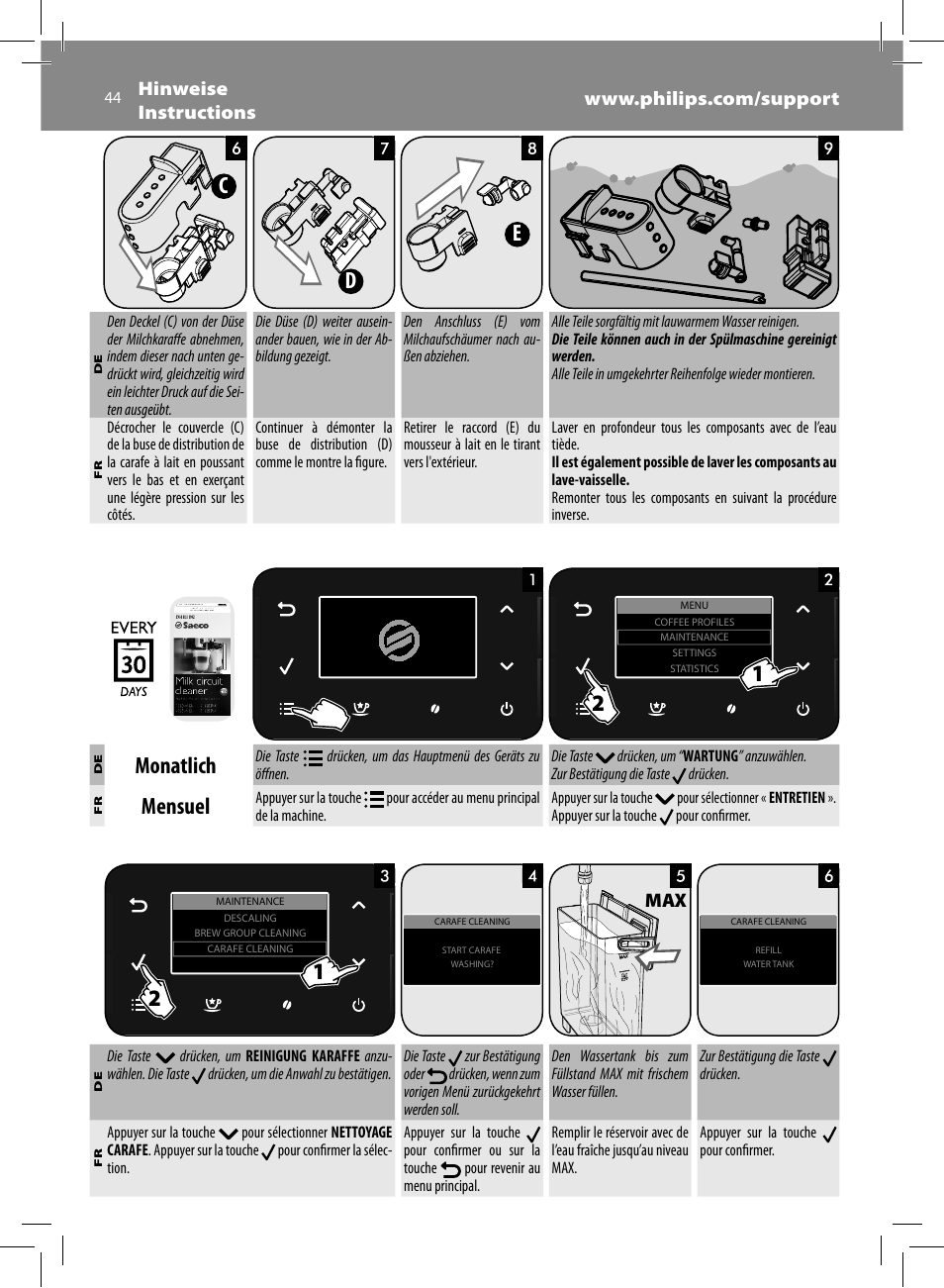 Dc e, Monatlich, Mensuel | Philips Saeco GranBaristo Machine espresso Super Automatique User Manual | Page 44 / 72