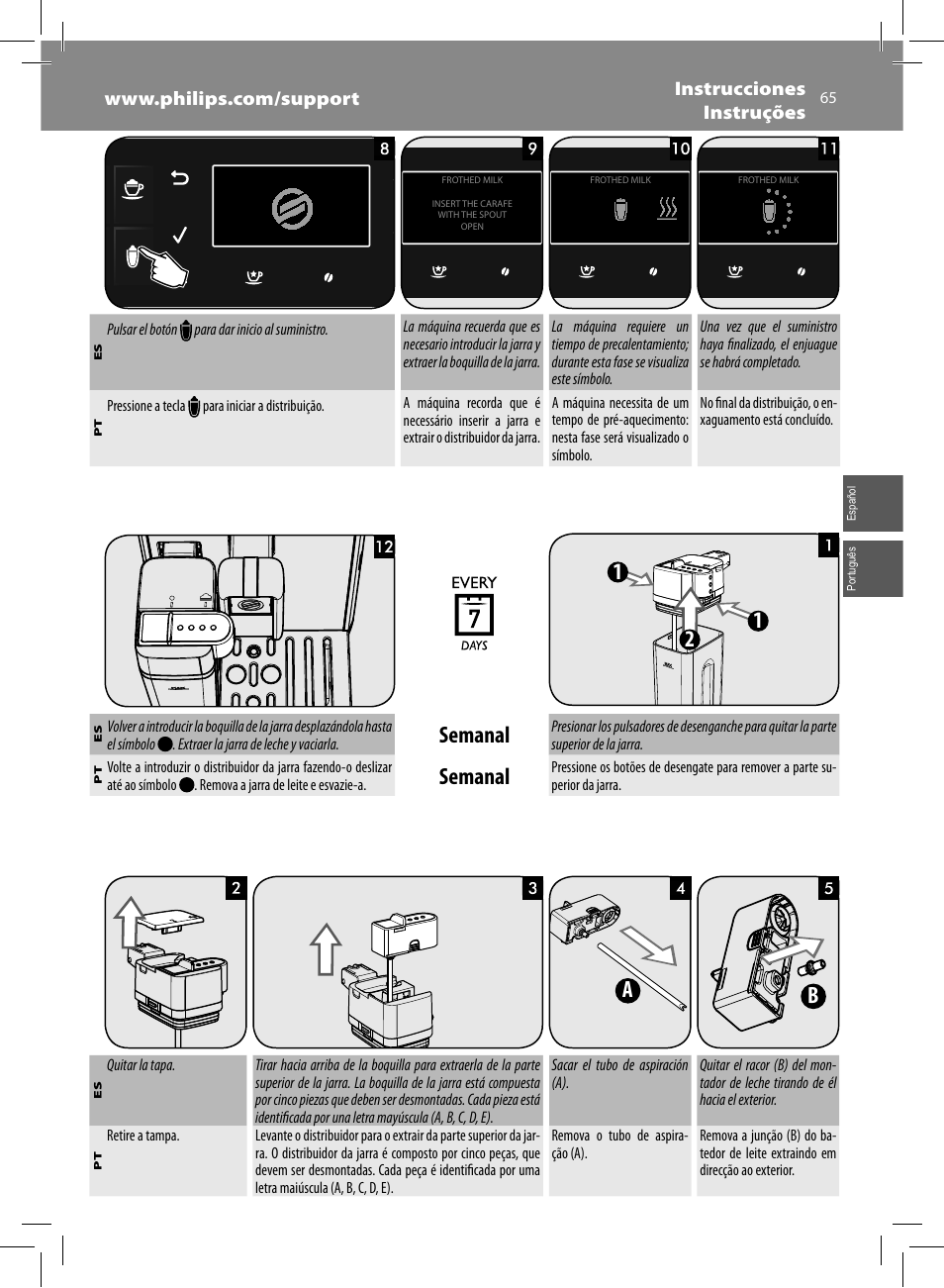 Semanal | Philips Saeco GranBaristo Machine espresso Super Automatique User Manual | Page 65 / 72