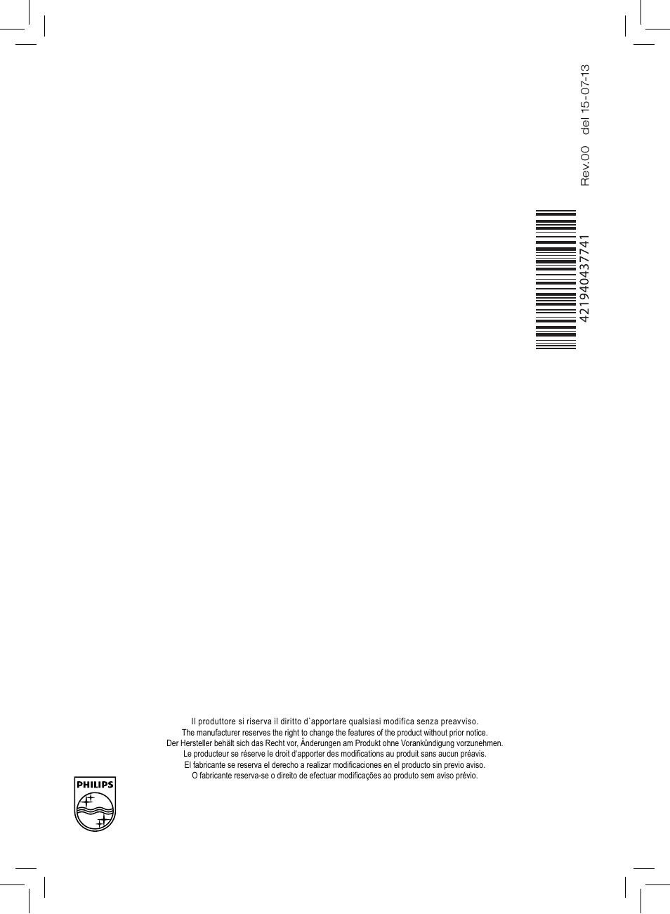 Philips Saeco GranBaristo Machine espresso Super Automatique User Manual | Page 72 / 72