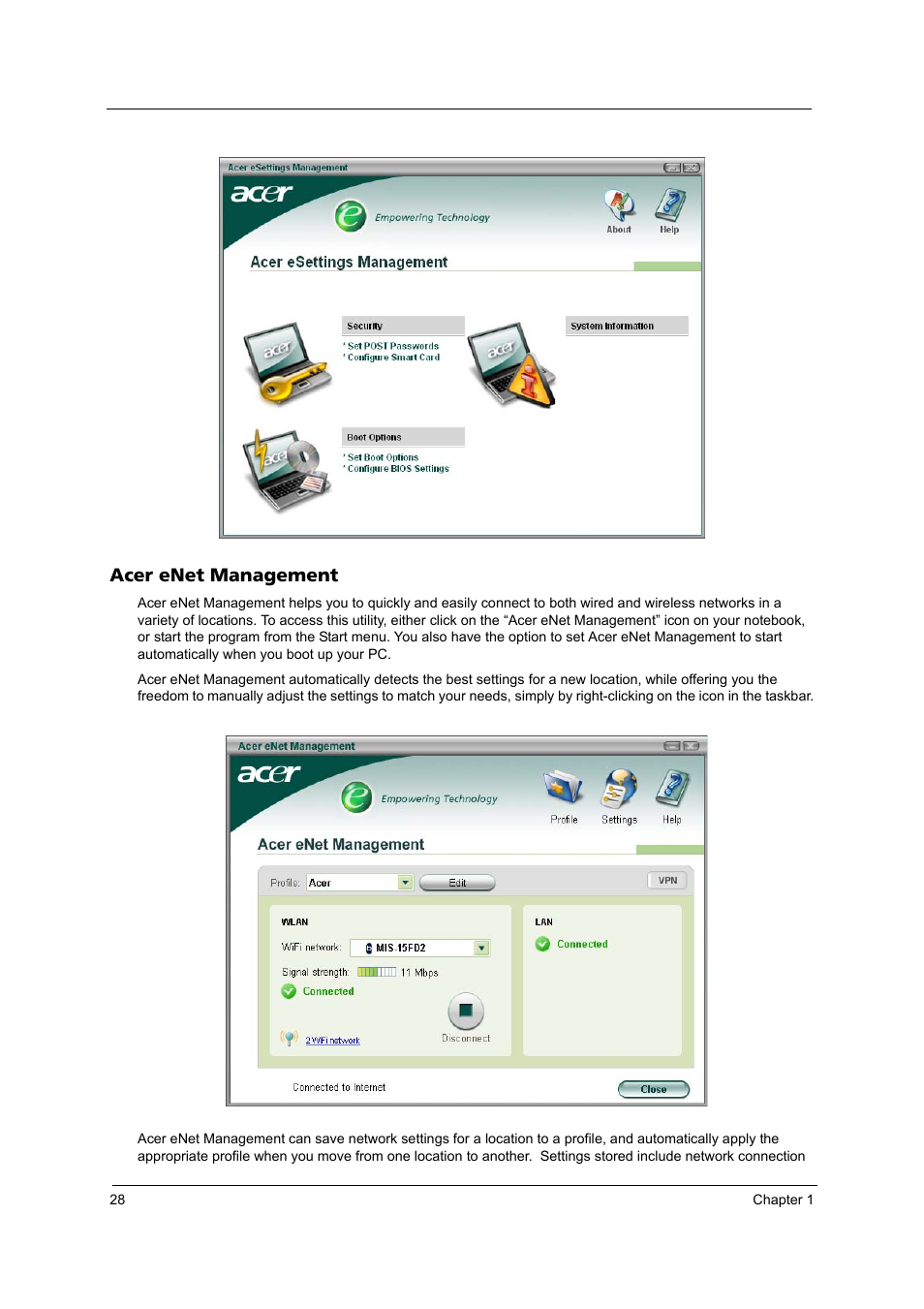 Acer enet management | Acer 4200 Series User Manual | Page 34 / 110