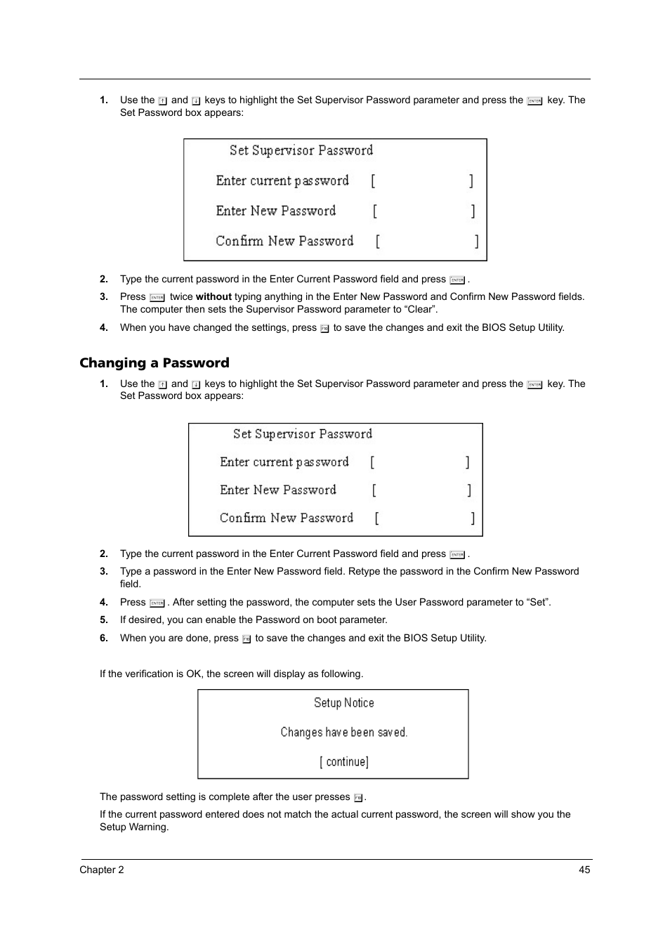 Changing a password | Acer 4200 Series User Manual | Page 55 / 110