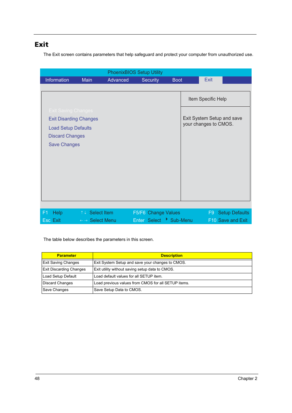 Exit | Acer 4200 Series User Manual | Page 58 / 110