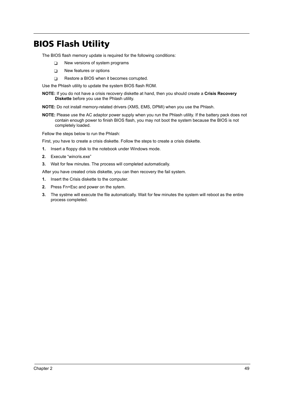 Bios flash utility | Acer 4200 Series User Manual | Page 59 / 110