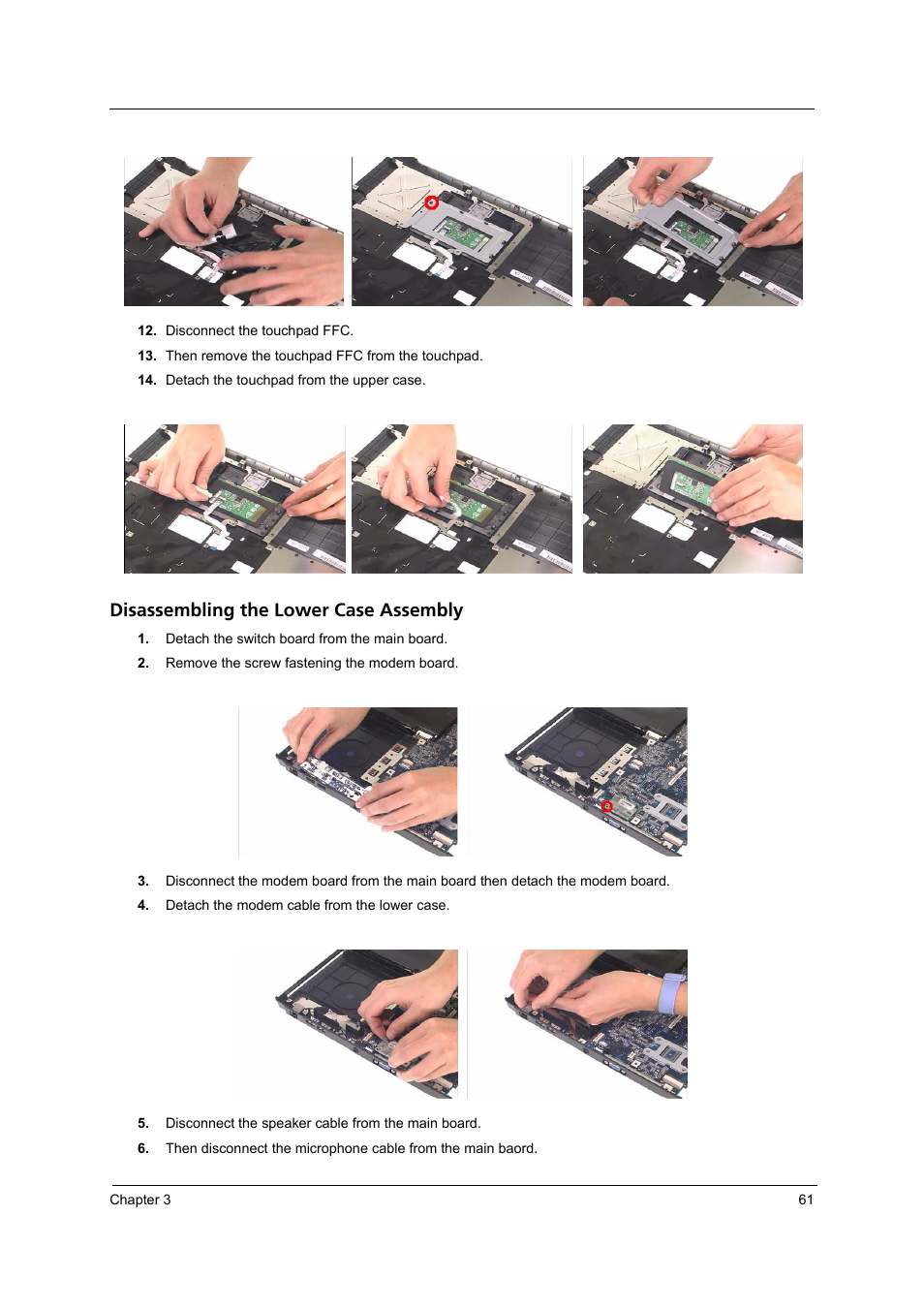 Disassembling the lower case assembly | Acer 4200 Series User Manual | Page 71 / 110