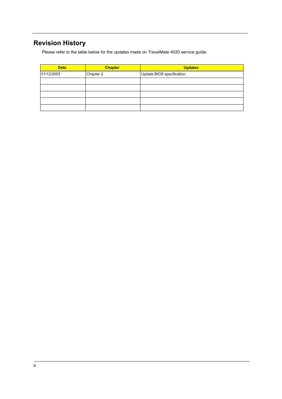 Revision history | Acer 4020 User Manual | Page 2 / 106