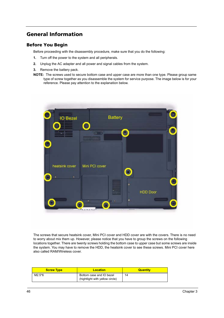 General information, Before you begin, Io bezel battery | Acer 4020 User Manual | Page 52 / 106