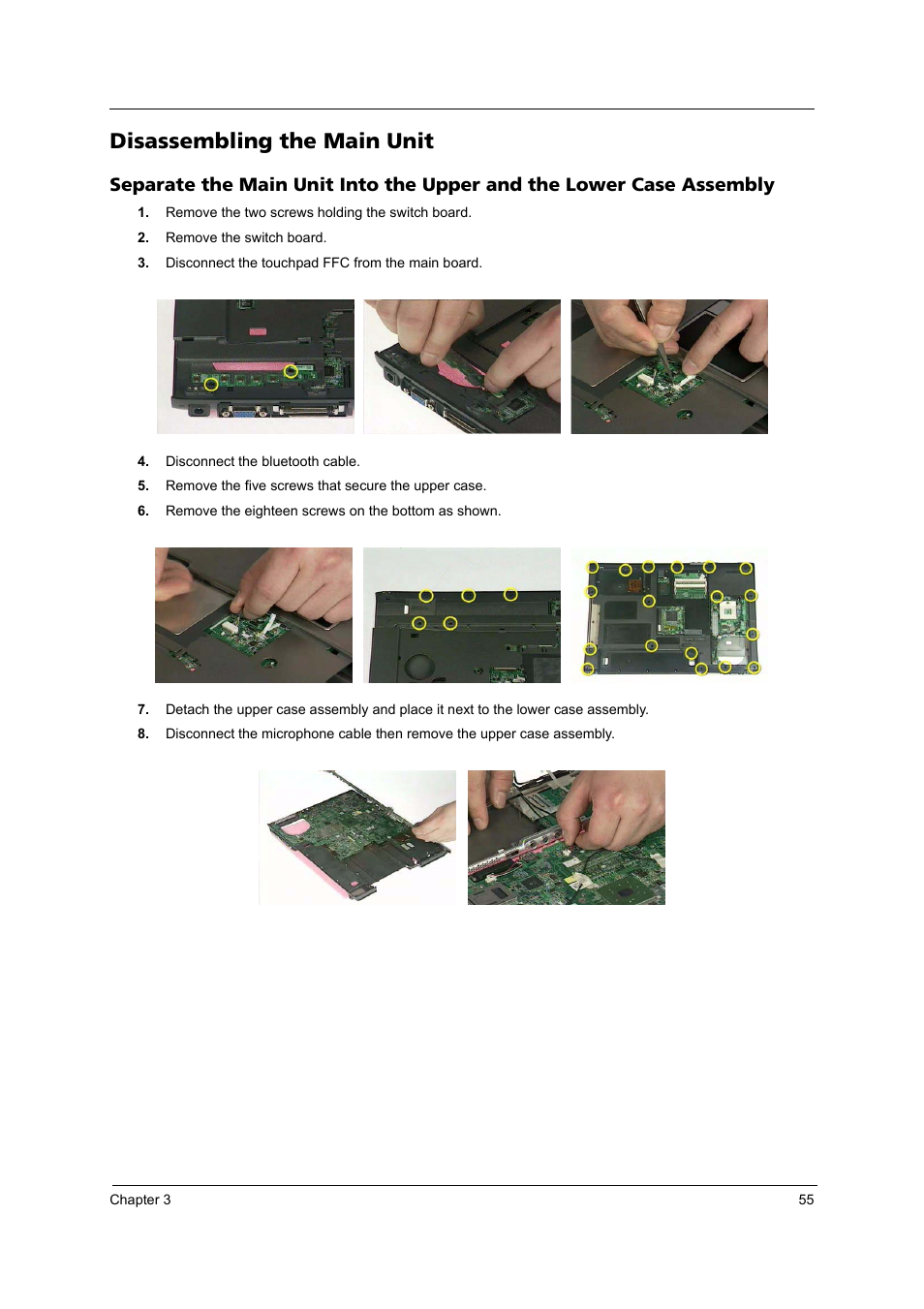 Disassembling the main unit | Acer 4020 User Manual | Page 61 / 106