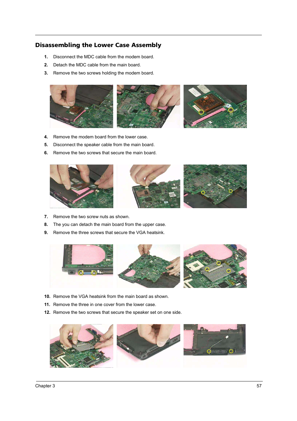 Disassembling the lower case assembly | Acer 4020 User Manual | Page 63 / 106