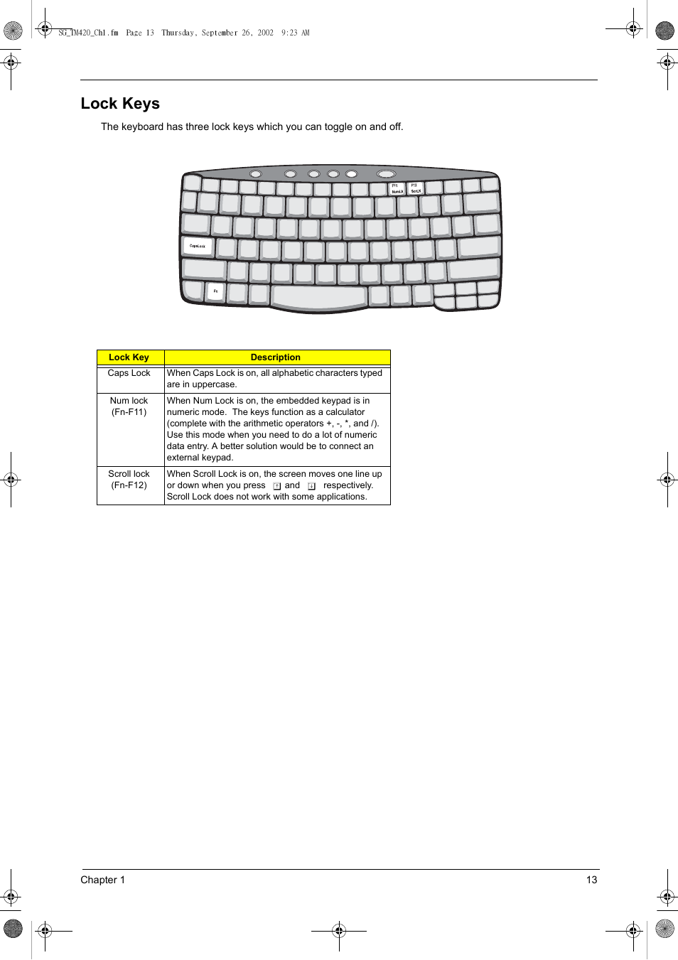 Lock keys | Acer 420 User Manual | Page 21 / 140