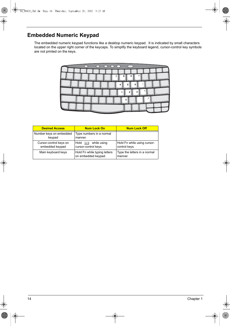 Embedded numeric keypad | Acer 420 User Manual | Page 22 / 140