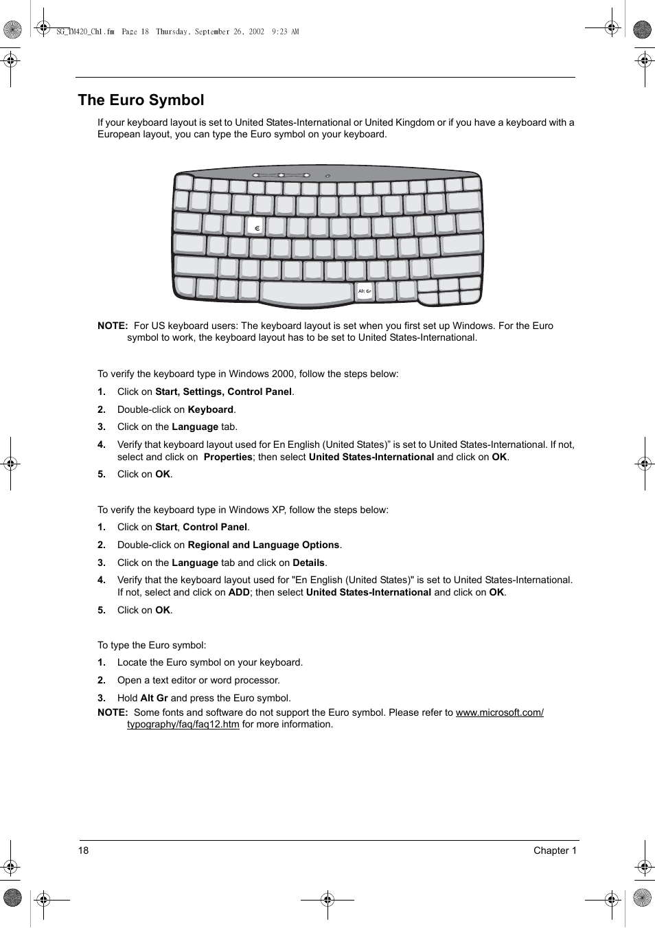 The euro symbol | Acer 420 User Manual | Page 26 / 140