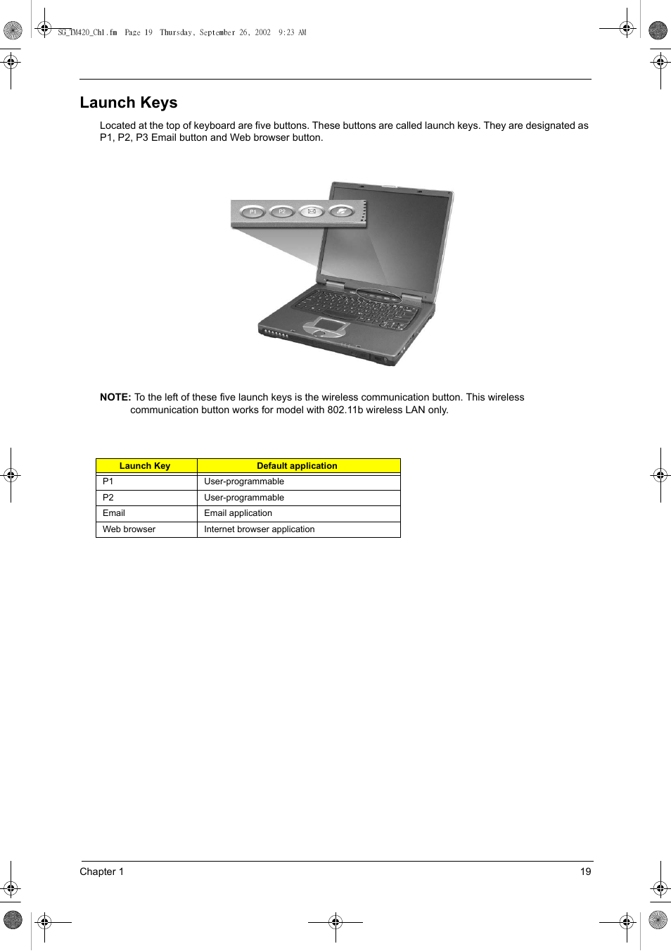 Launch keys | Acer 420 User Manual | Page 27 / 140