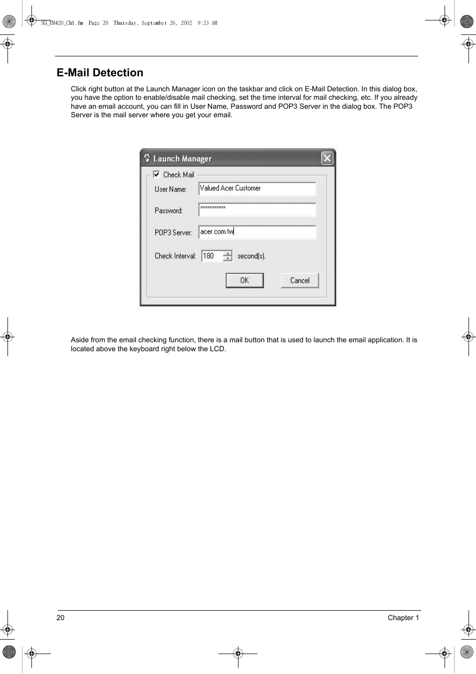 E-mail detection | Acer 420 User Manual | Page 28 / 140