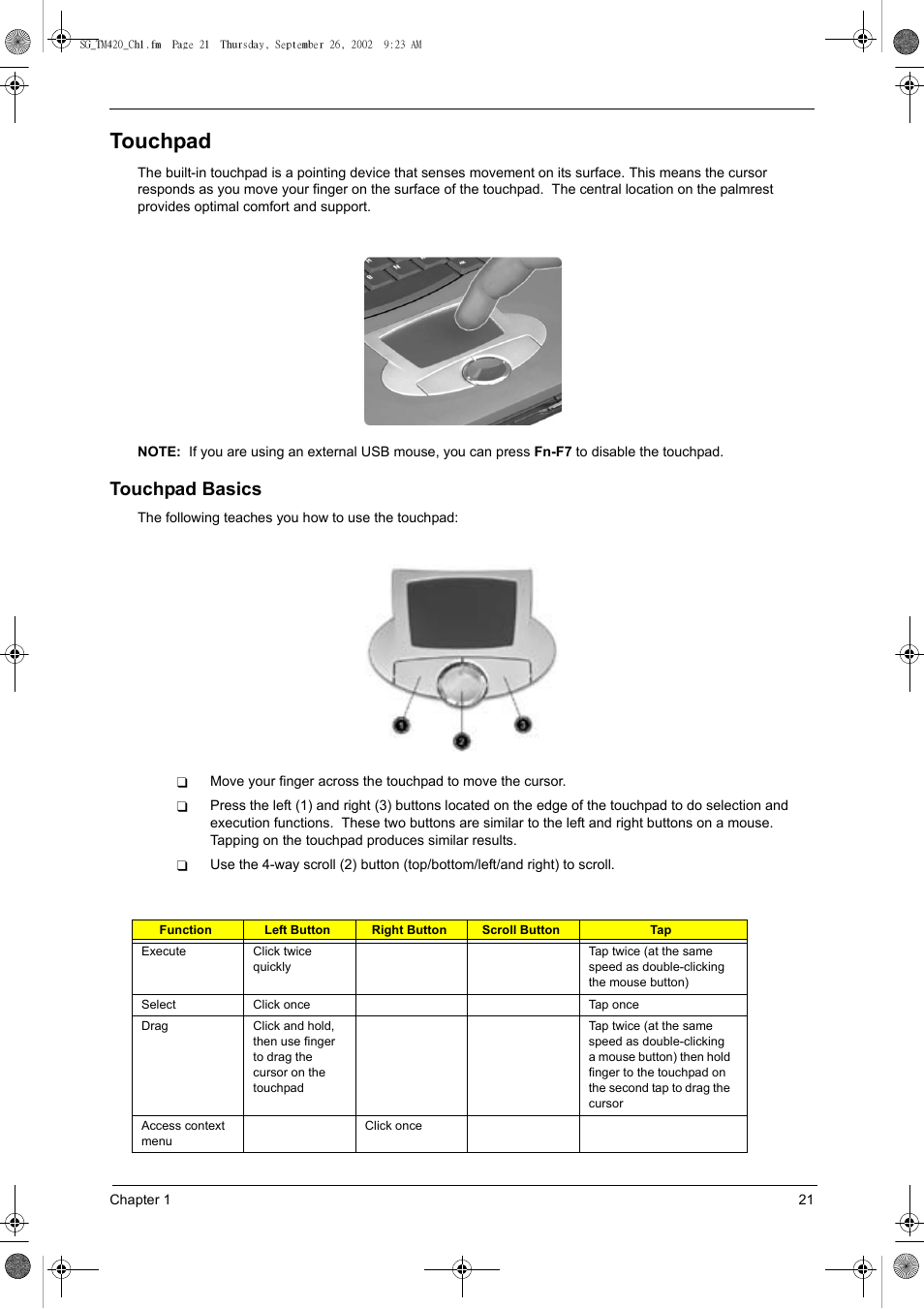 Touchpad, Touchpad basics | Acer 420 User Manual | Page 29 / 140