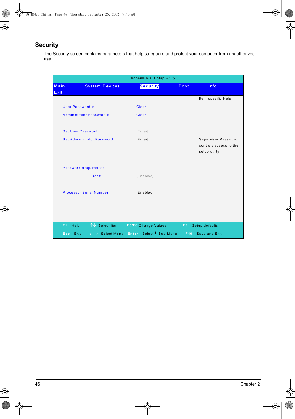 Security | Acer 420 User Manual | Page 54 / 140