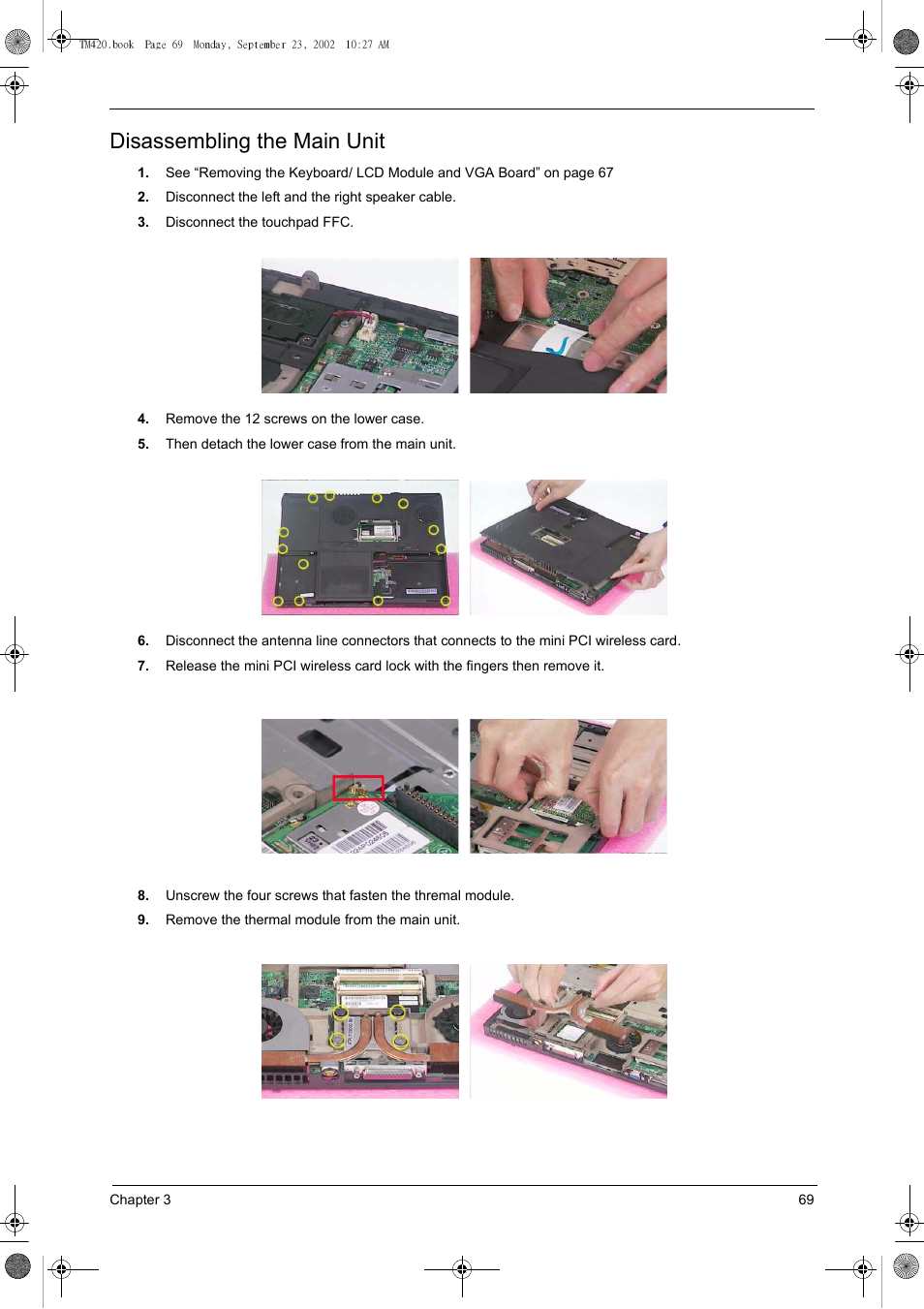 Disassembling the main unit | Acer 420 User Manual | Page 77 / 140
