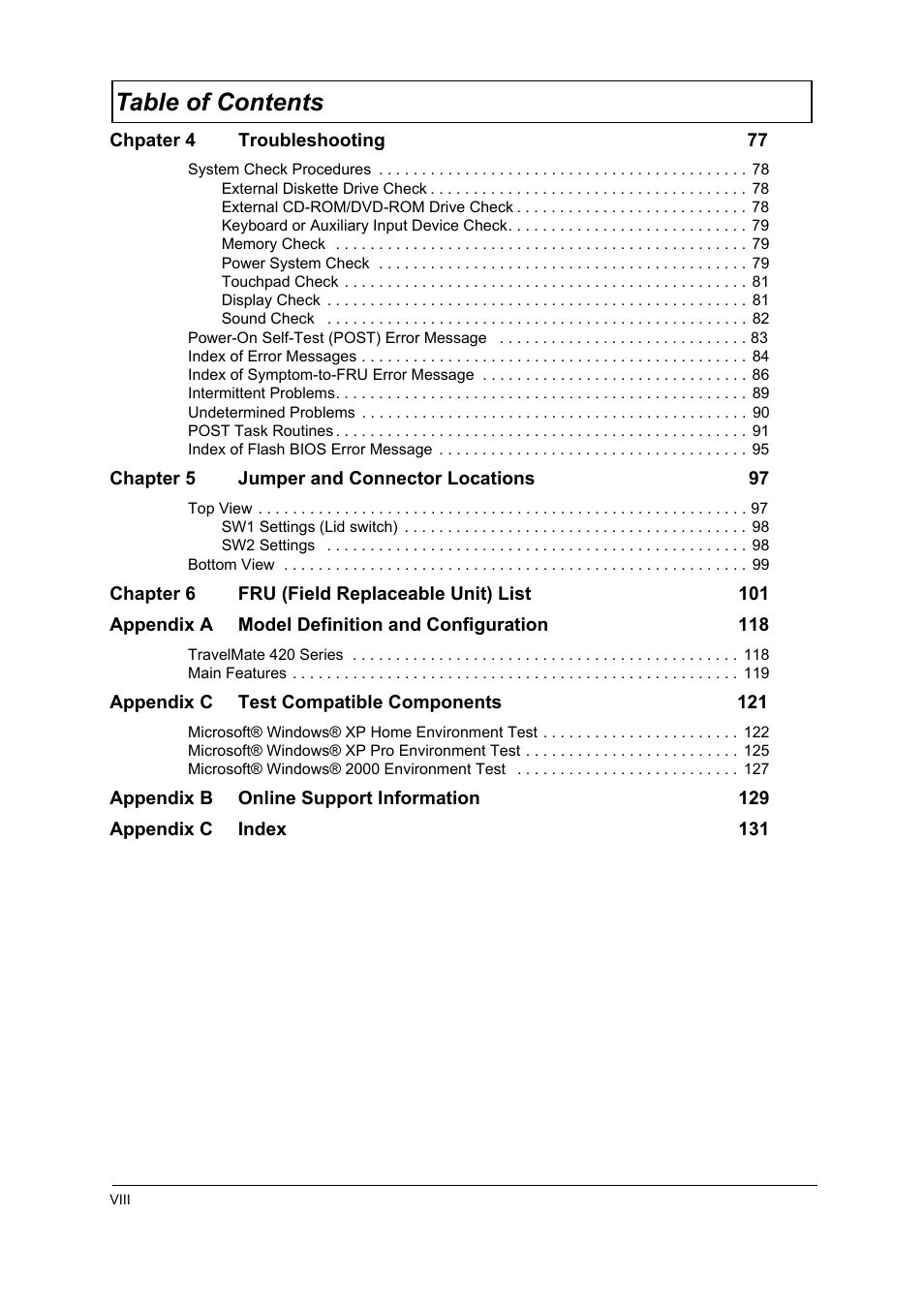 Acer 420 User Manual | Page 8 / 140