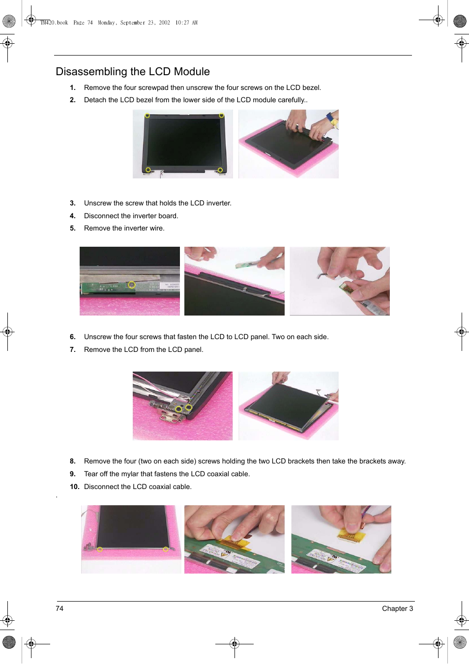 Disassembling the lcd module | Acer 420 User Manual | Page 82 / 140