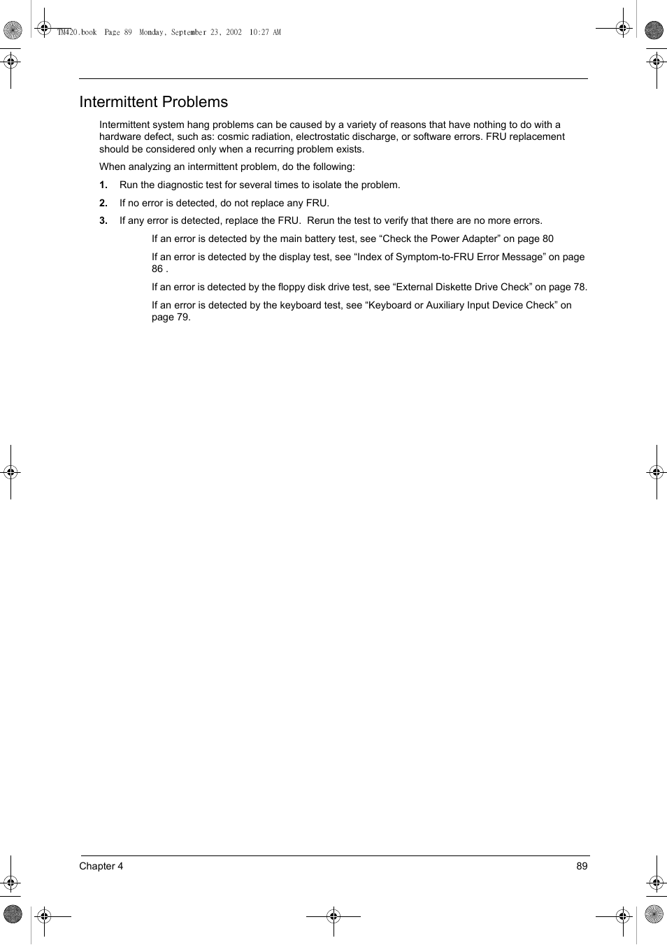 Intermittent problems | Acer 420 User Manual | Page 97 / 140