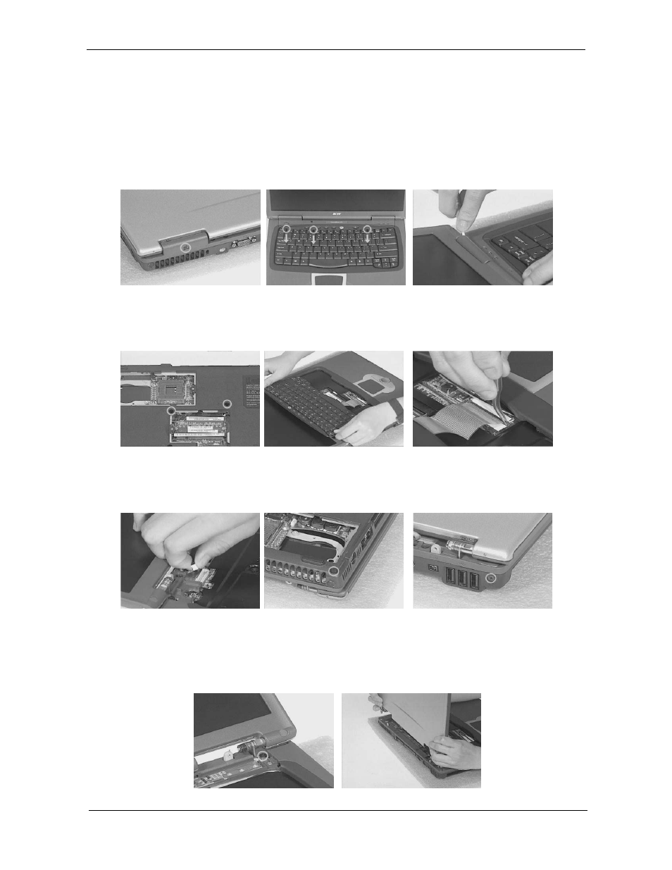 Removing the lcd module and switch board, Removing the lcd module | Acer 270 User Manual | Page 68 / 127