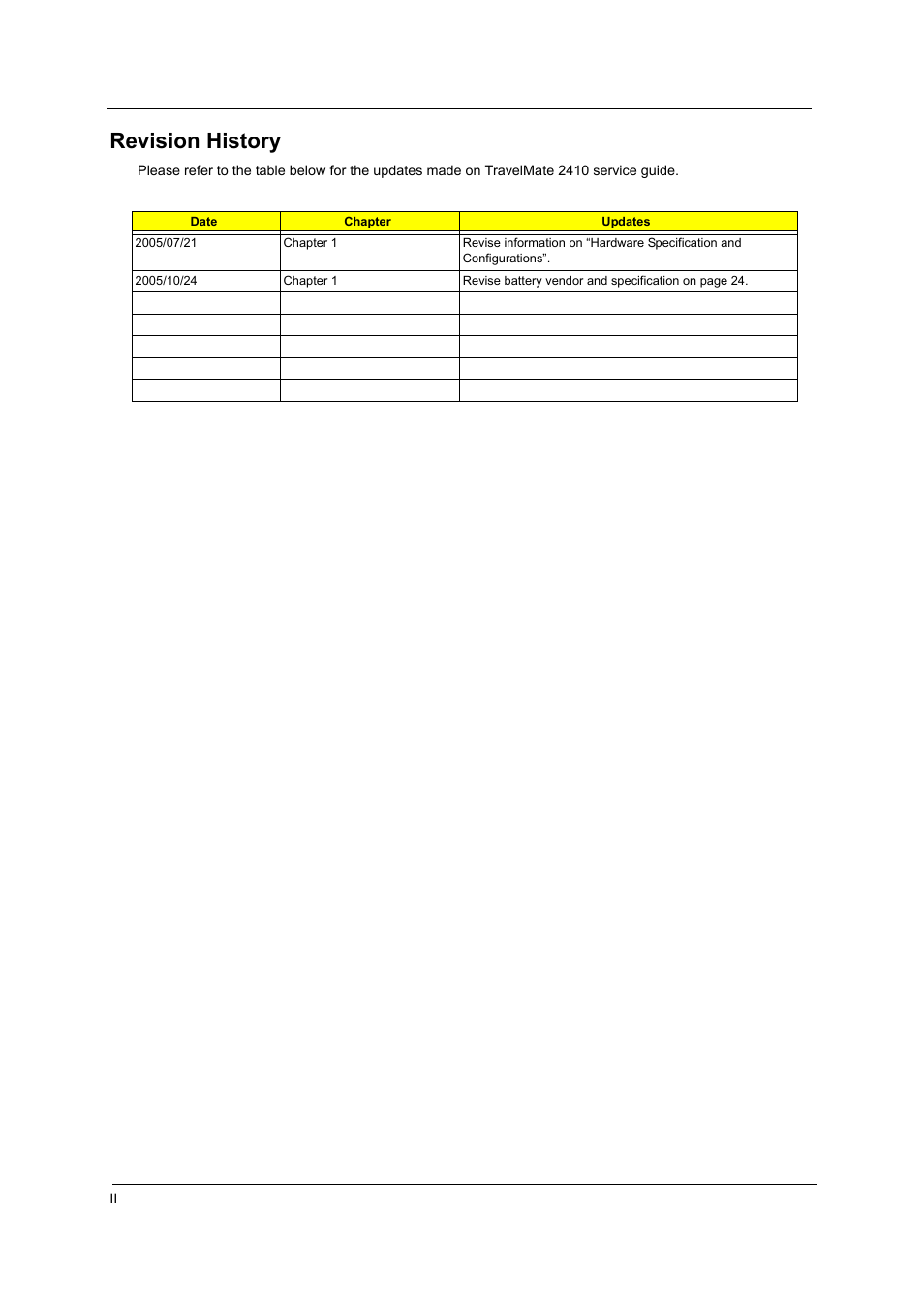 Revision history | Acer 2410 User Manual | Page 2 / 92
