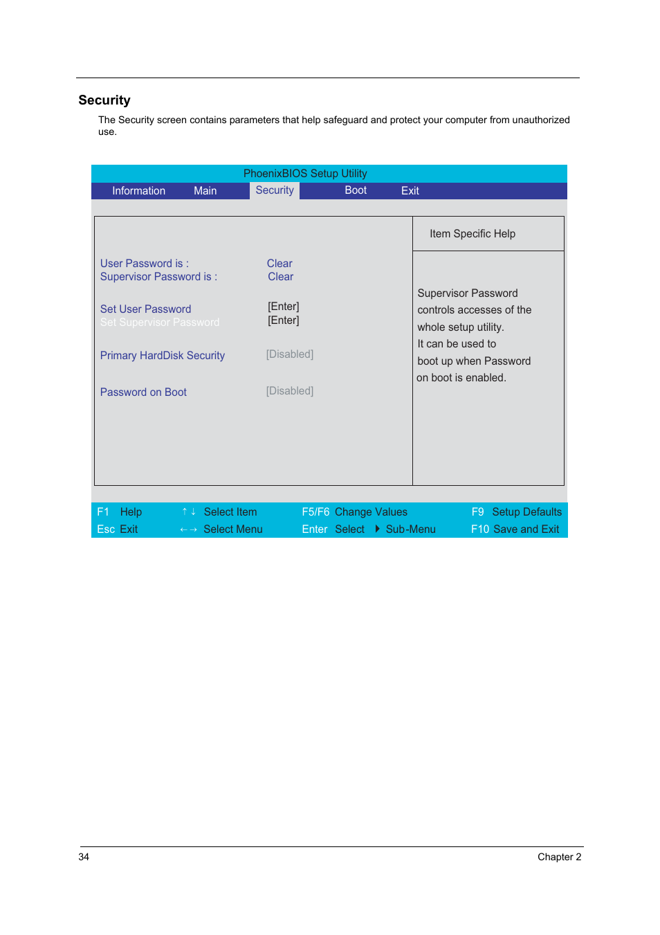 Security | Acer 2410 User Manual | Page 40 / 92