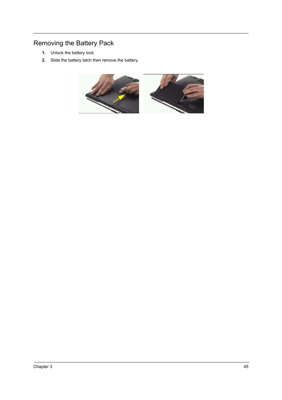 Removing the battery pack | Acer 2410 User Manual | Page 51 / 92