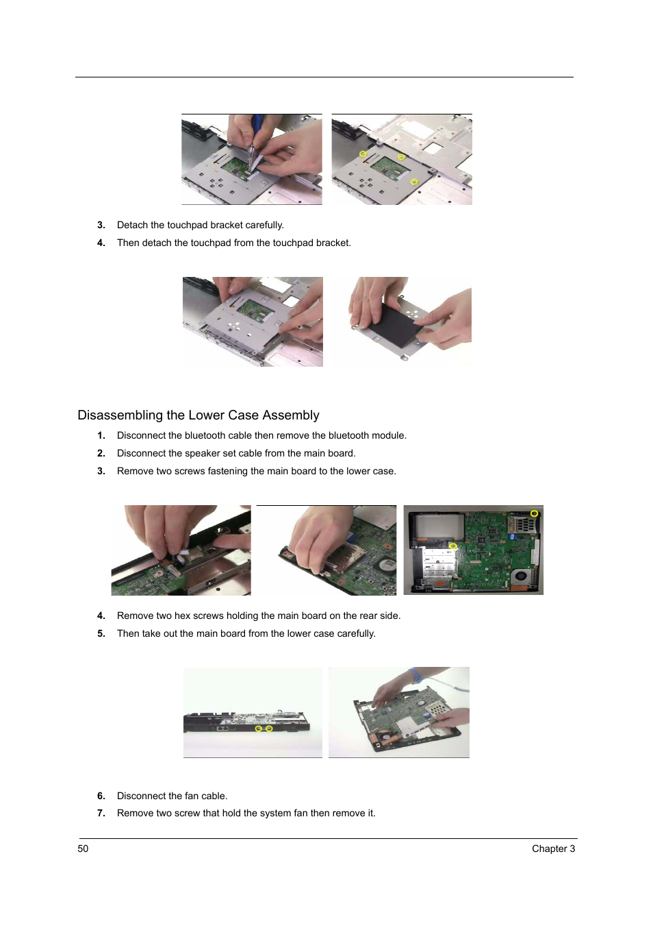 Disassembling the lower case assembly | Acer 2410 User Manual | Page 56 / 92